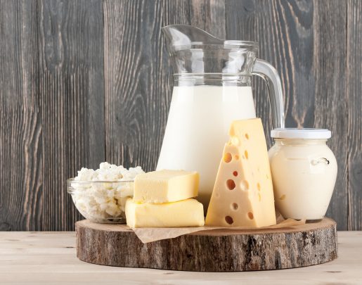Dairy products on wood